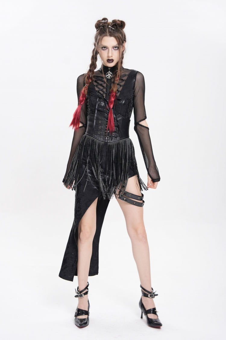 Slim Buckled Lace-Up Gothic Corset for Women with Lace Tassels