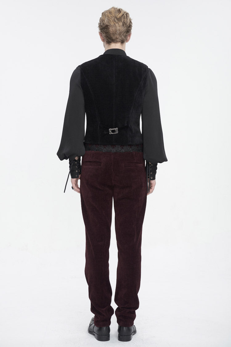 Jet Velvet Corduroy Trim Gothic Waistcoat for Men