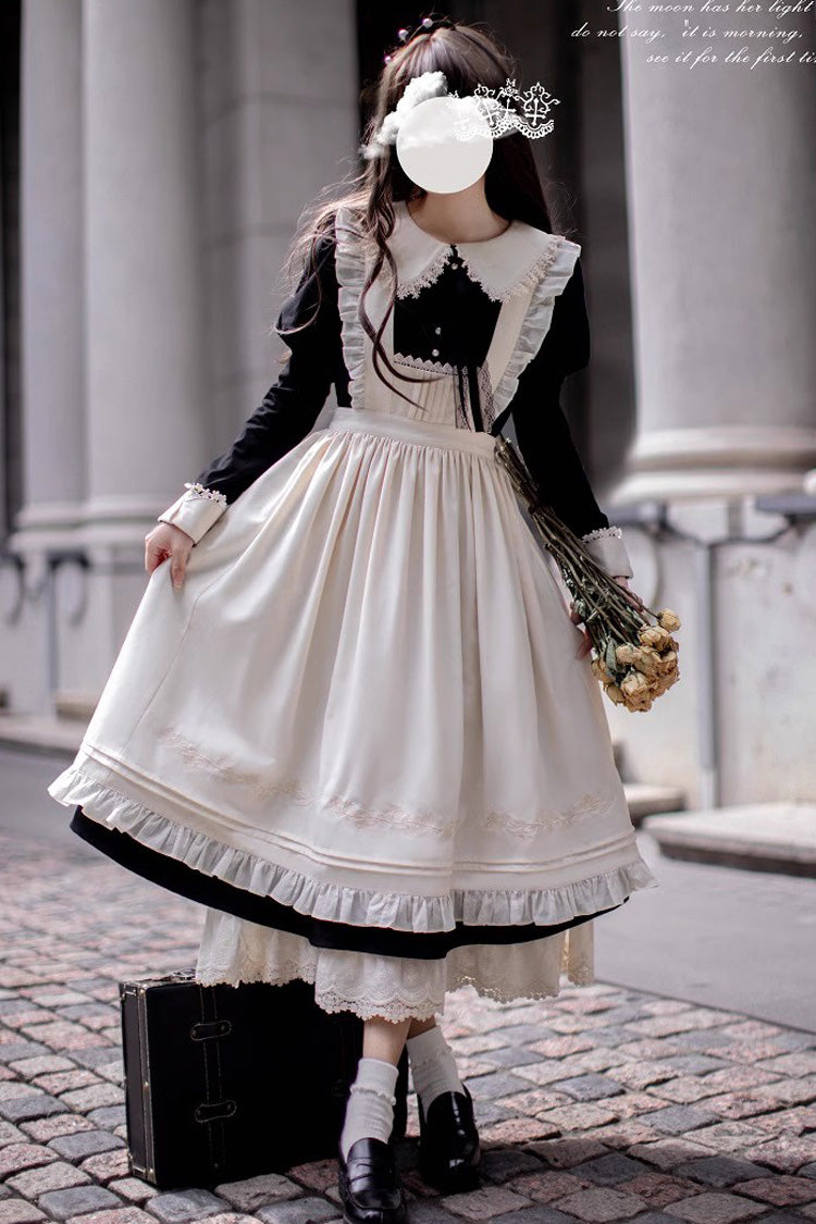 Black Doll Collar Long Sleeve Bow Classic Vintage Dress - Angelina