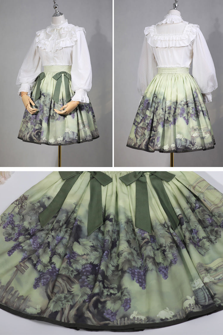 Emerald Vine & Grape Print Bow-Trimmed Skirt