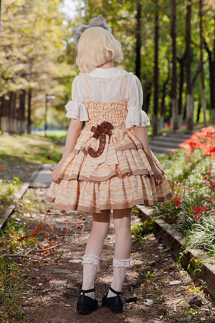 Sweet Apricot Triple-Layer Print Ruffle Bow Lolita Dress