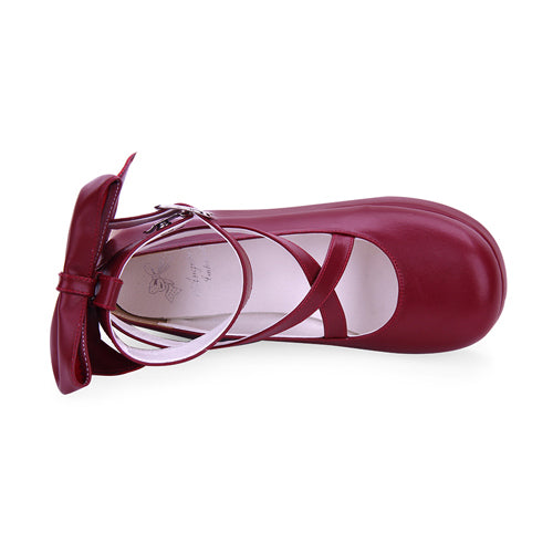 Round-Toe Bowknot Mid Heel Shoes for Cute Lolita