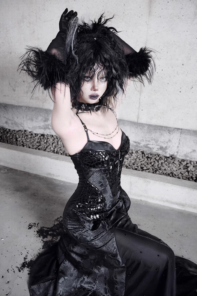 Black Print Stitching Sleeveless Gothic Lolita JSK Dress - Snake Eye Shadow