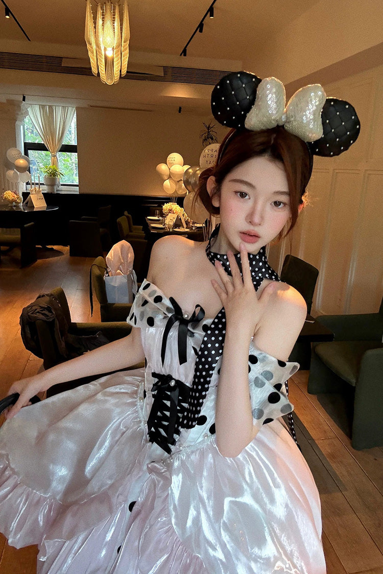 Printed Lace-Up Princess Dress - Polka Dot × Gown Coronation
