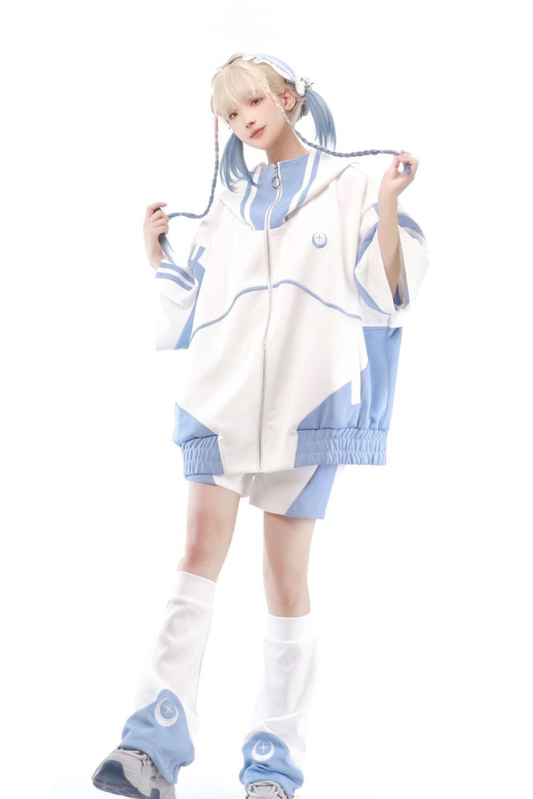 Blue/White [Star Waves] Half Sleeve Jirai Kei Jacket