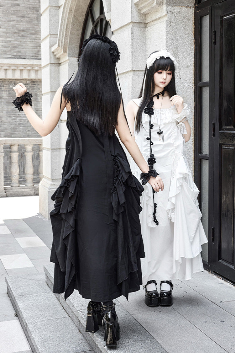 Ebony Strap Dress with Ruffles - Dream
