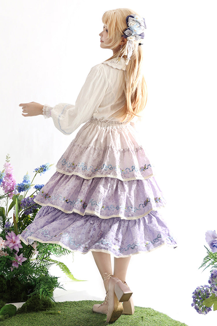 Violet Moonlight Iris Triple Layer Printed Ruffled Lace Lolita Skirt