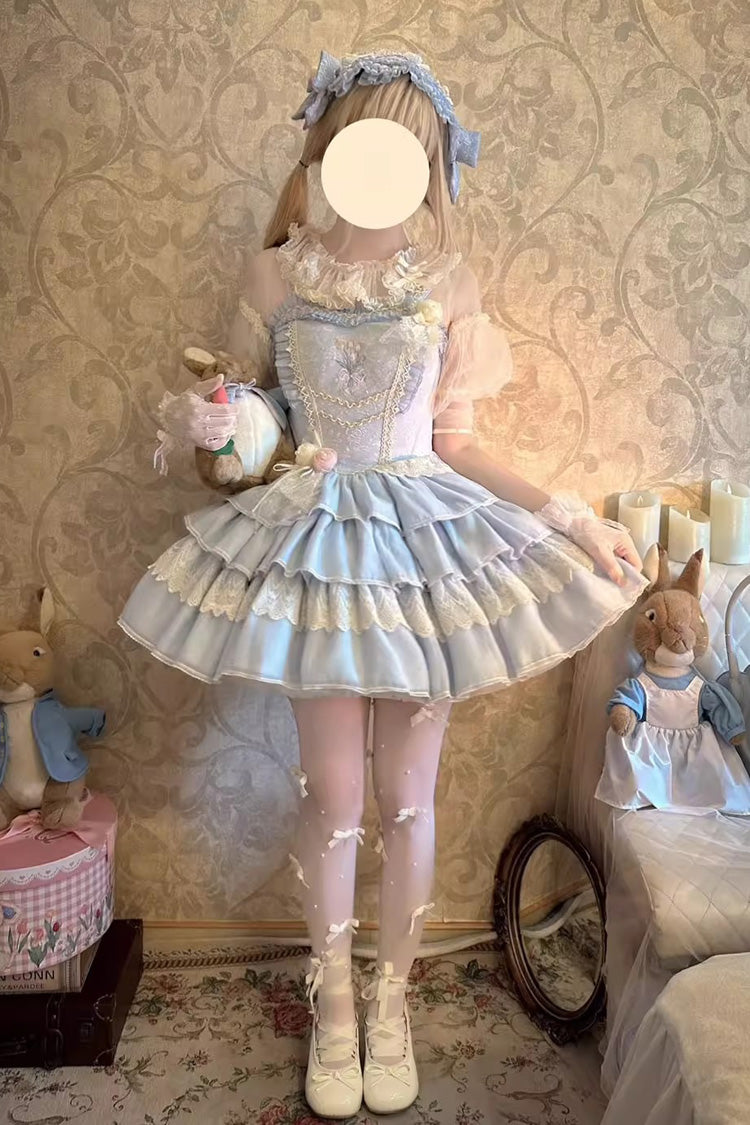 Good Night Tulip Sleeveless Multi-Tiered Ruffled Embroidered Lace Sweet Ballet Lolita Jumper Dress Two Colors