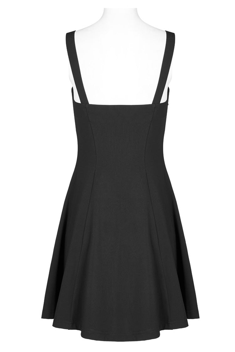 Suspender Hollow Mesh Metal PU Buckle Bow Sleeveless Punk Dress