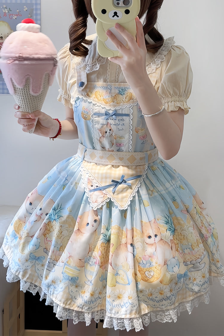 Sweet Lolita Strap Dress with Bowknot Lace - Pineapple Cat