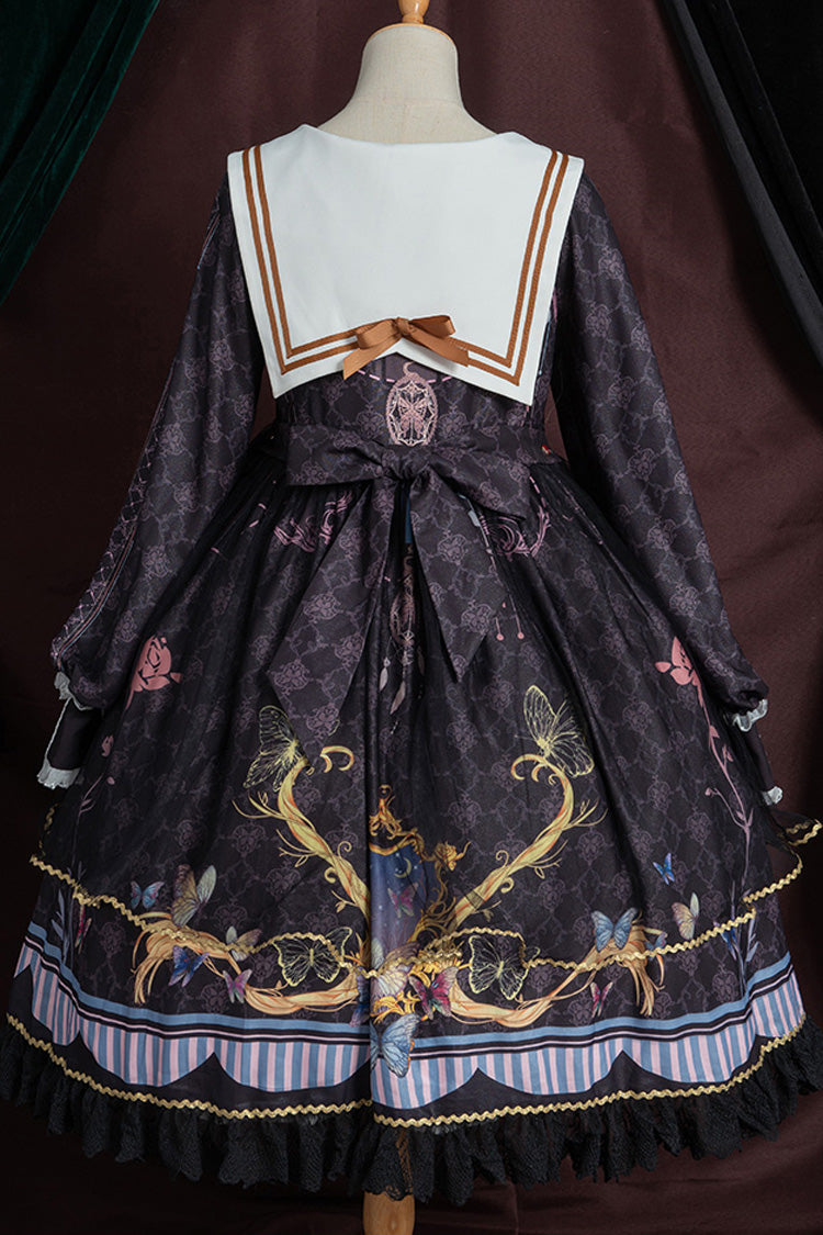 Princess Lolita Dress with Butterfly Print and Bowknot Accents