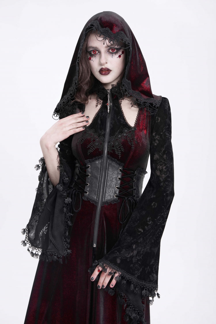 Scarlet Hollow Embroidery Hooded Ripped Gothic Coat