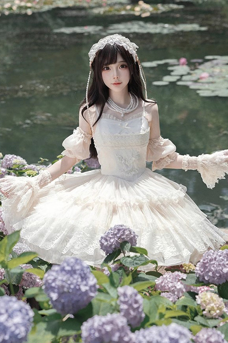 Ivory Multi-Tier Embroidered Ruffle Sweet Lolita JSK Short