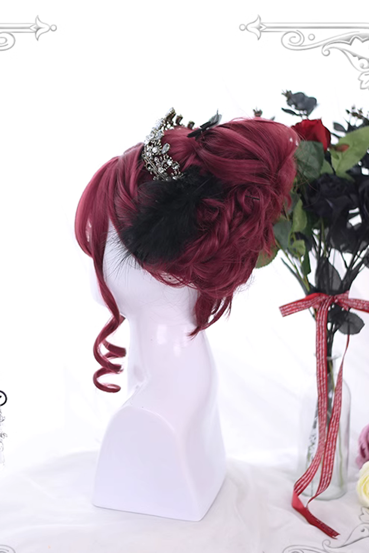 Dark Red Short Curly Gothic Lolita Wig