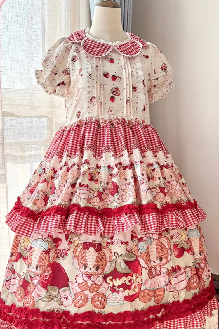 Print Short Sleeve Double-Layered Ruffle Sweet Princess Lolita Jsk Red
