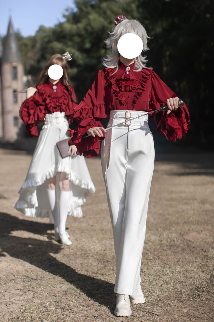 Ivory Ouji Skirt Pants with Ruffled Long Sleeves - Day and Night Song