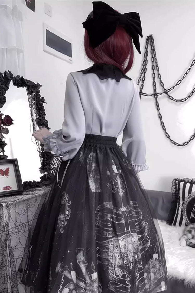 Black Printed Gothic Punk Skirt Set - Halloween Elegant Lolita
