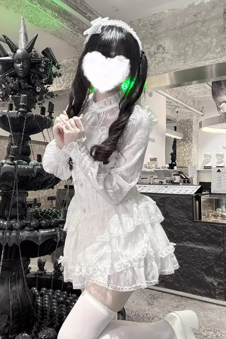 Rose Bible Gothic Jirai Kei Blouse and Shorts with Jacquard Ruffles