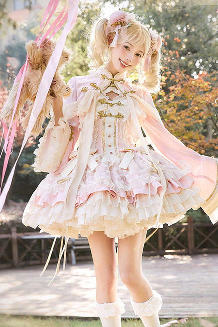Blush White Pear Fantasy Multi-Layer Ruffle Lace Sweet Oriental Princess Jumper Dress