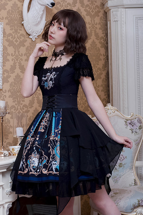 God Redemption Print Short Sleeve Gothic Lolita Dress with Lace