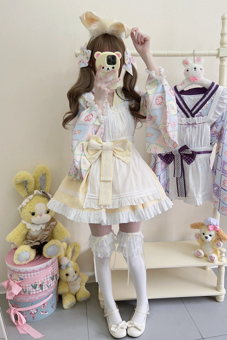 Showa Sweet Pet Japanese Maid Lolita Dress with Ruffle Bowknot