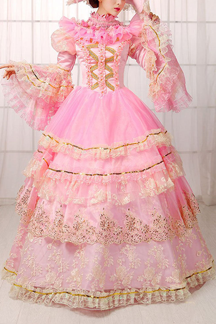 Rose Trumpet Sleeves High Waist Cutout Embroidery Print Multi-Layer Victorian Lolita Ball Gown