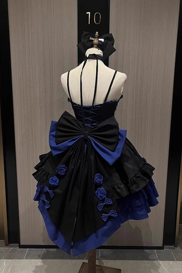 Black/Blue Print Ruffle Bow Gothic Princess Jsk Dress