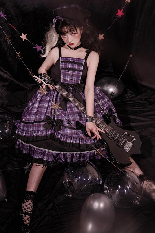 Violet Plaid Multi-Layer Ruffled Sweet Jumper Dress