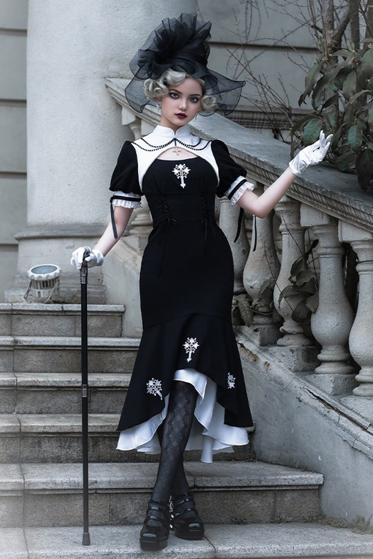 Gothic Lolita Nun-Inspired Lace Ensemble with Sheer Details