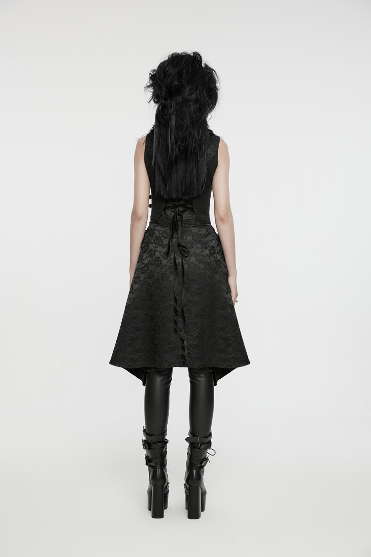 Detachable Jacquard Lace-Up Gothic Sleeveless Vest