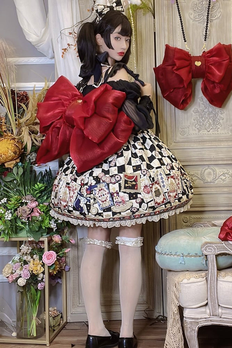 Burgundy Large Ribbon Heart Nameplate Lolita Satchel