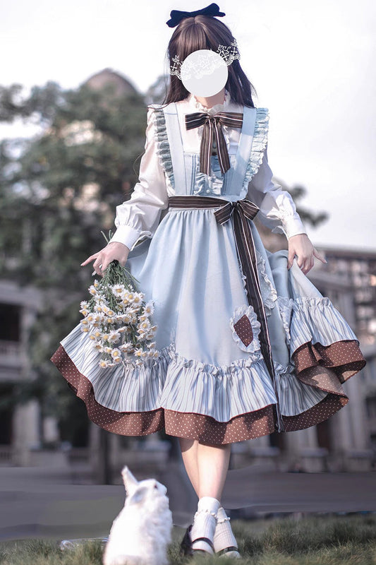 Blue Brown Bow Sweet College Style Jsk - Magic Vocal Club
