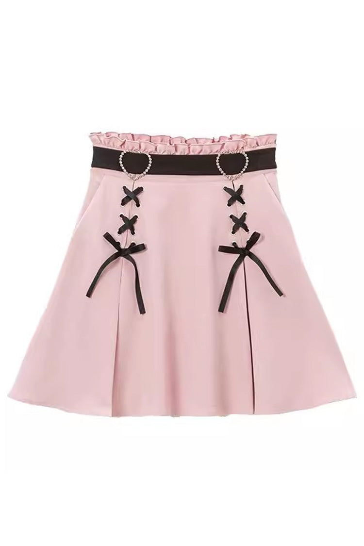 Heart Shape Decoration Bow Sweet Jirai Kei Skirt in 2 Colors