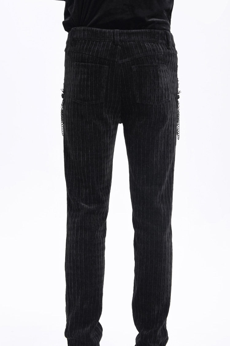 Men's Gothic Pants with Crochet Print and Chain Accent