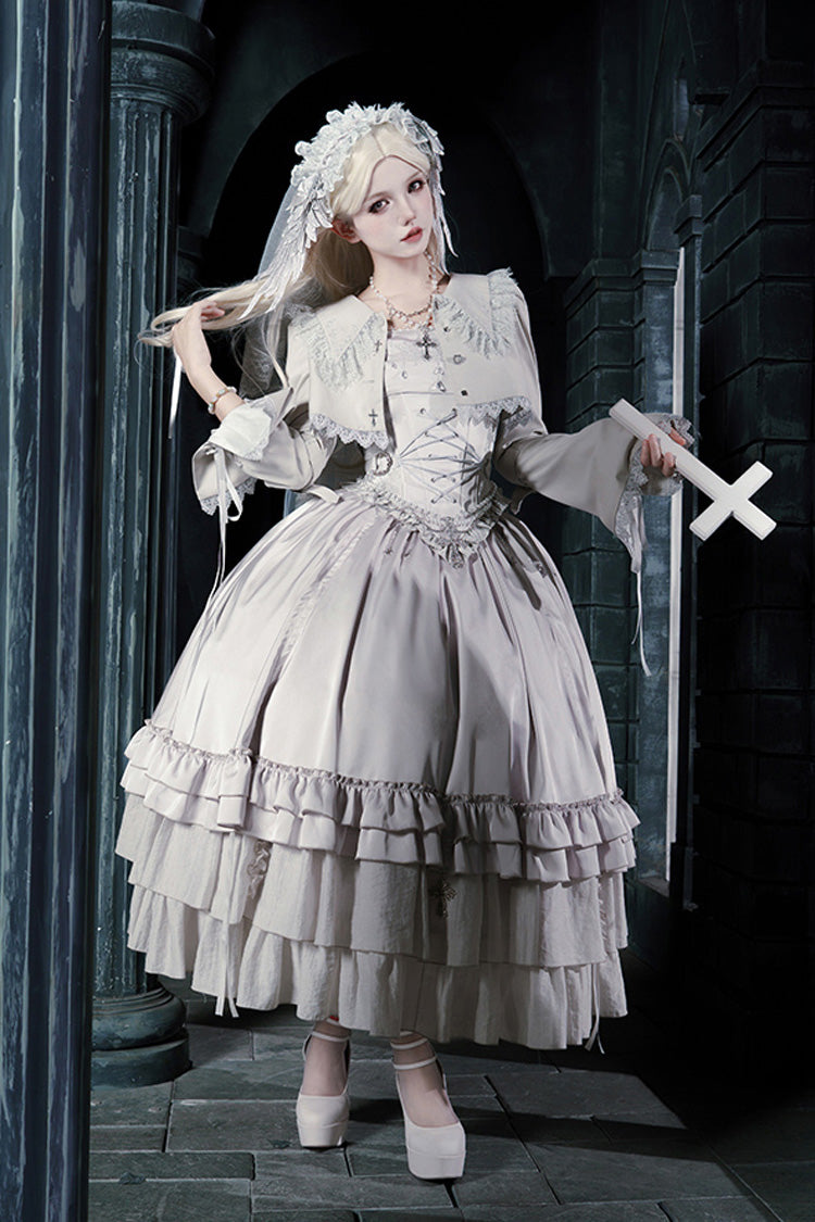 Bionic Doll Square Collar Gothic Lolita Corset Set with Multi-Layer Ruffles, Long Skirt