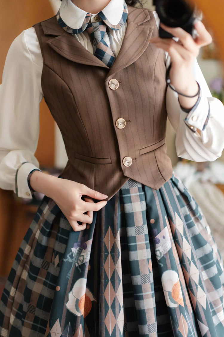 V Collar Print Classic Vintage College Ouji Vest