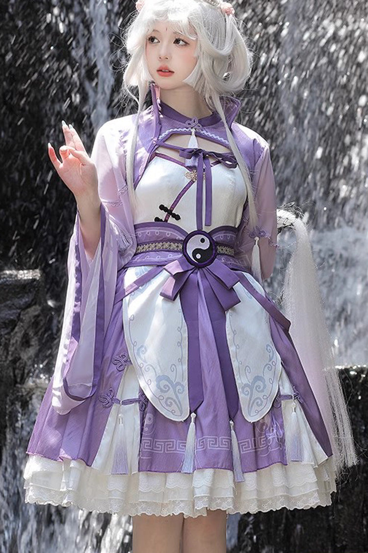 Multi Print Taoist Priest Motif Ruffle Sweet Chinese Lolita JSK