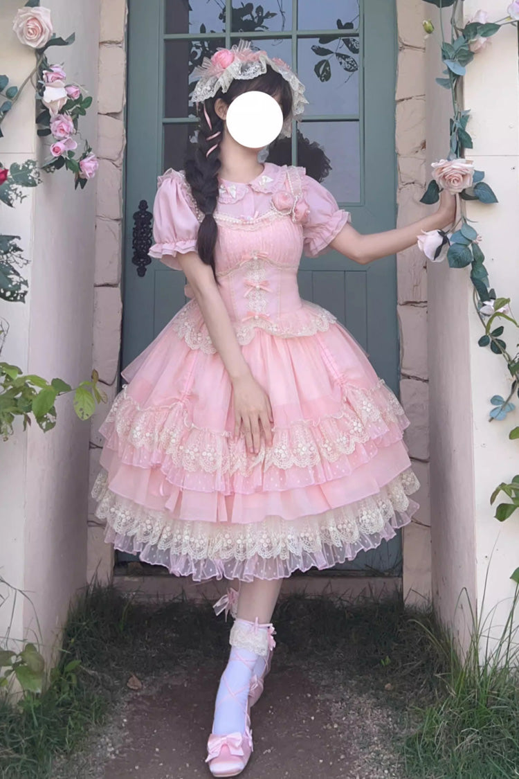 Pink Layered Ruffle Tea Party Jsk Dress - Sweet Lolita