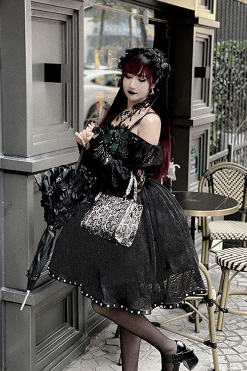 Elegant Gothic Lolita JSK Gown with Bowknot, Long Sleeves