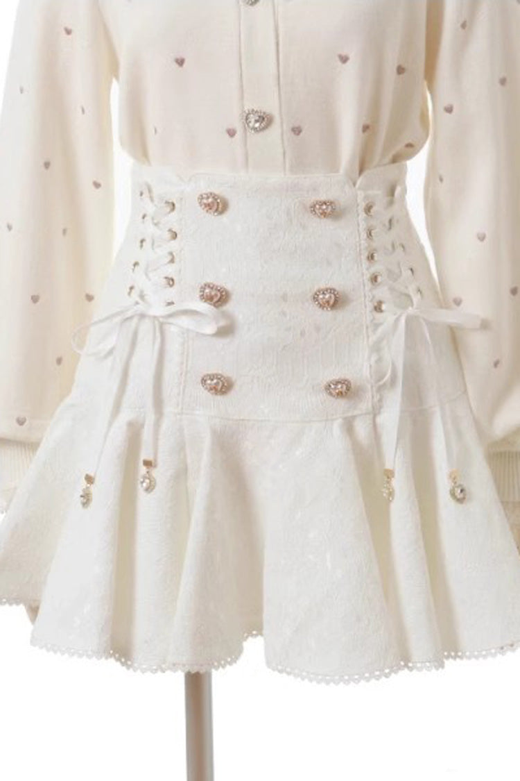 White Double Breasted Lace-Up Sweet Jirai Kei Skirt