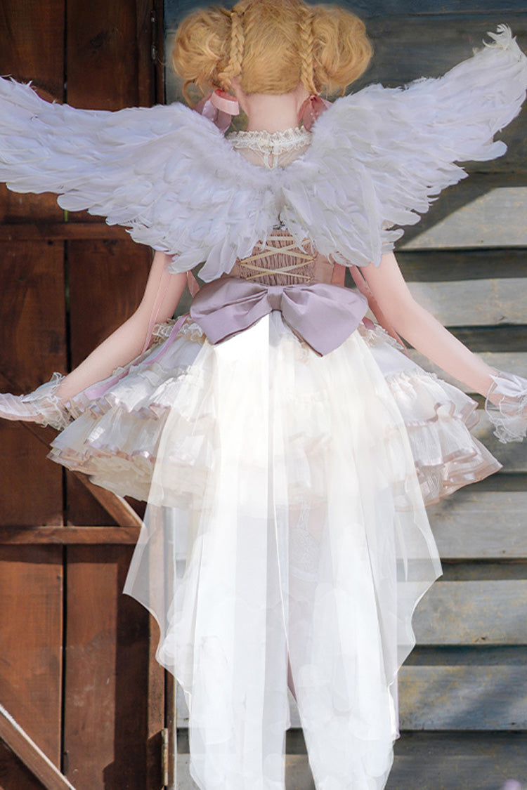 Pink Ballet-Style JSK Dress with Bow and Lace-Up Front
