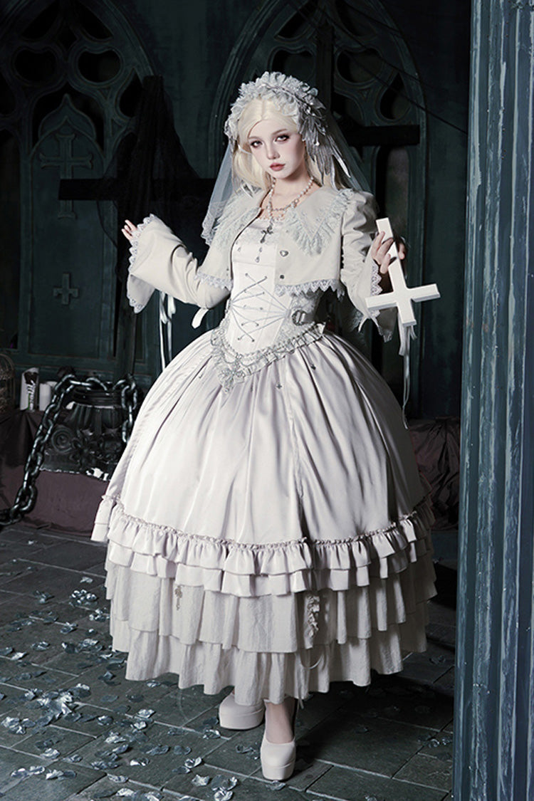 Bionic Doll Square Collar Gothic Lolita Corset Set with Multi-Layer Ruffles, Long Skirt