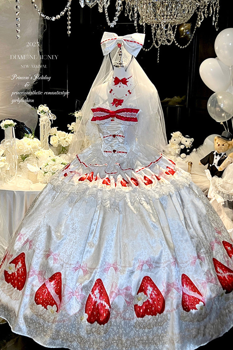 Ivory Off-Shoulder Strawberry Print Dress Set with Ruffles - True Love Strawberry
