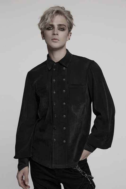 Men's Gothic Blouse with Double-Breasted Front & Long Puff Sleeves