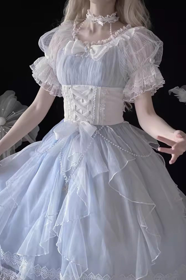 Azure Mermaid Hanayome Sweet Dress with Ruffled Short Sleeves