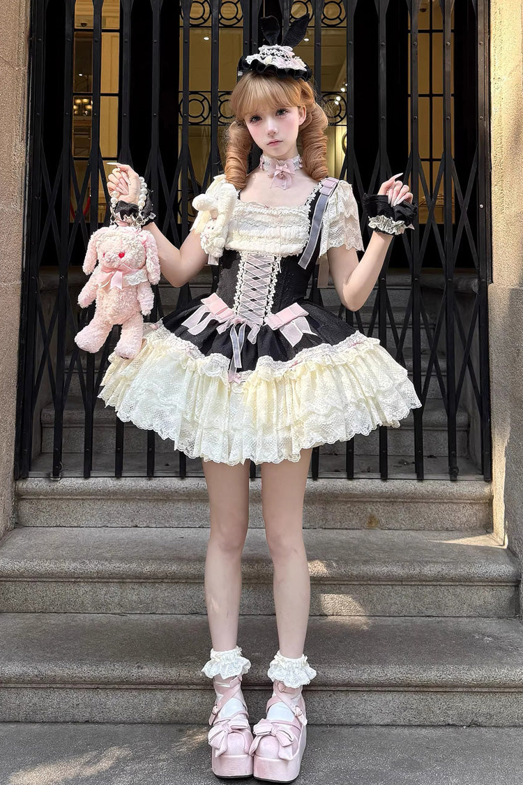 Goodnight Alice Sleeveless Ruffled Bow Lace-Up Sweet Lolita Jumper Dress Three Colors