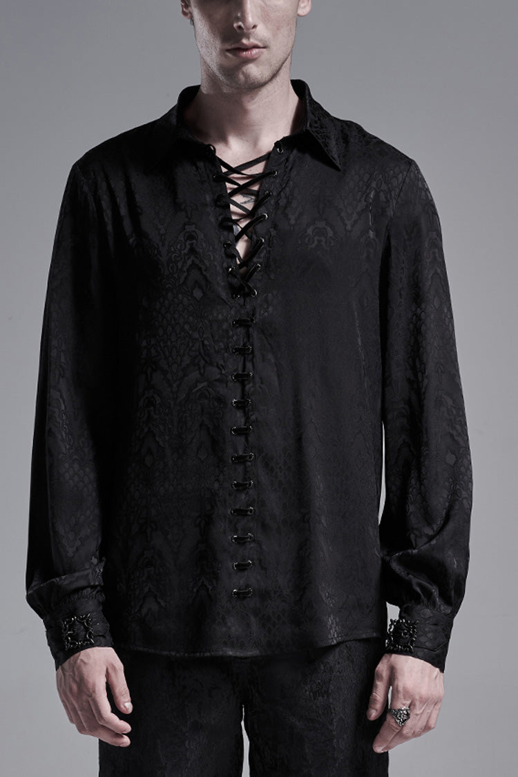 Gothic Men's Shirt with Eyelets and Metal Cuffs