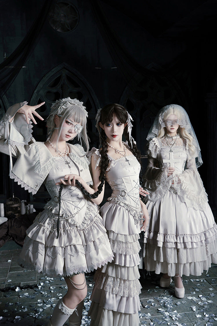 Bionic Doll Square Collar Gothic Lolita Corset Set with Fishtail Skirt, Multi-Layer Ruffles