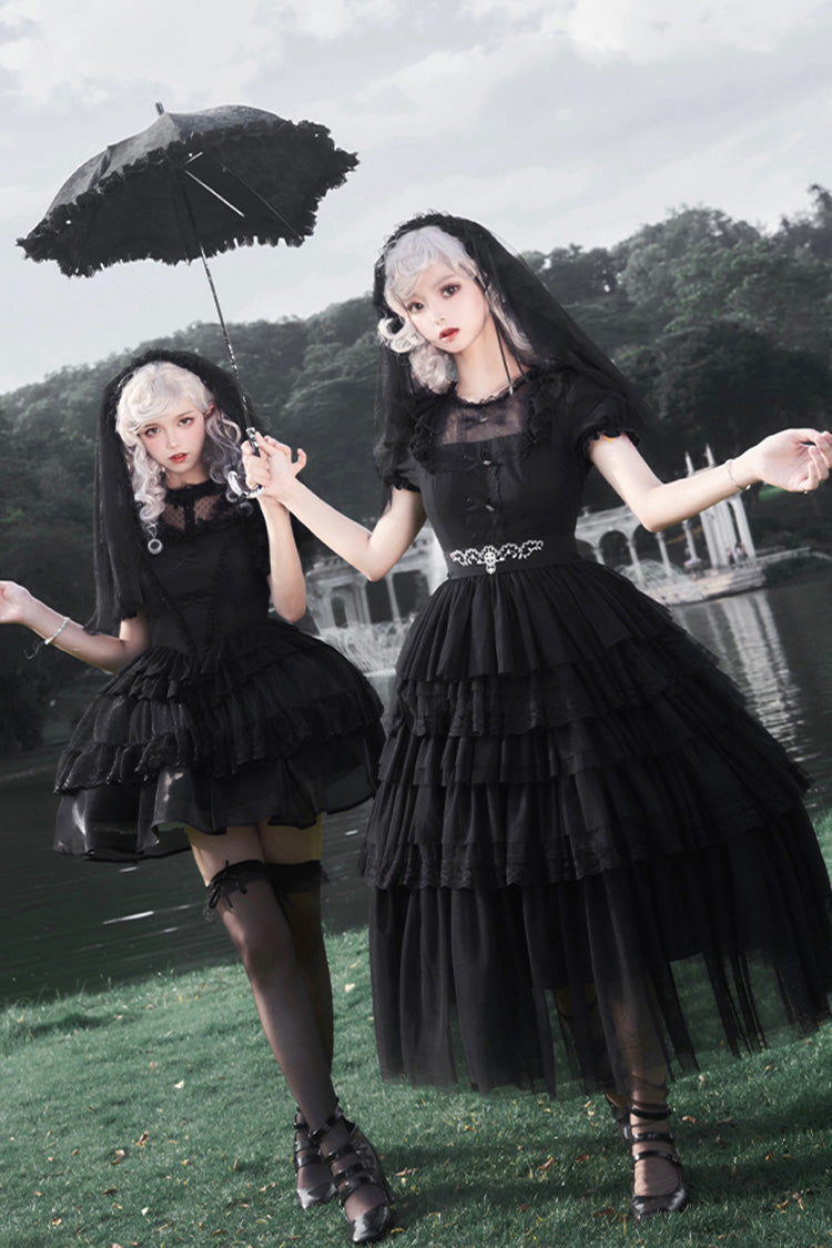 Black Gothic Drawstring JSK with Ruffle Details