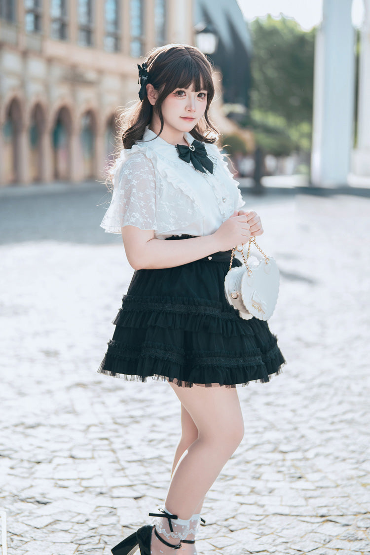 Velvet Bunny Double-Layered Ruffled Lace Sailor Collar Plus-Size Two-Piece